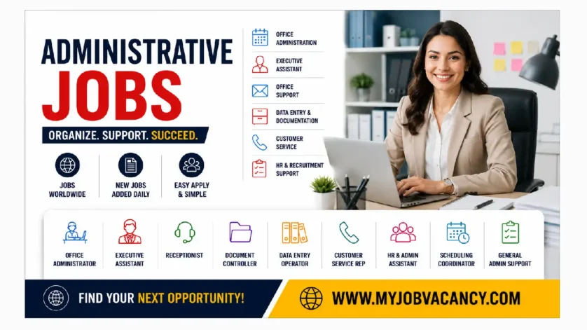 Administrative jobs worldwide in office administration, executive assistance and office support