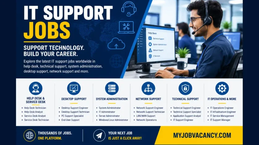 IT support jobs worldwide in help desk, technical support, desktop support and system administration