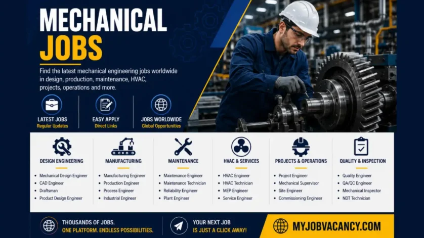 Mechanical jobs worldwide in mechanical engineering, maintenance, design, manufacturing and technical roles