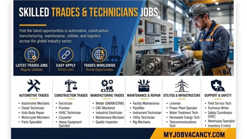 Skilled trades and technician jobs in mechanical, electrical, maintenance, welding and technical support