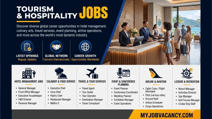 Tourism and hospitality jobs worldwide in hotels, travel, resorts, cruises and airlines